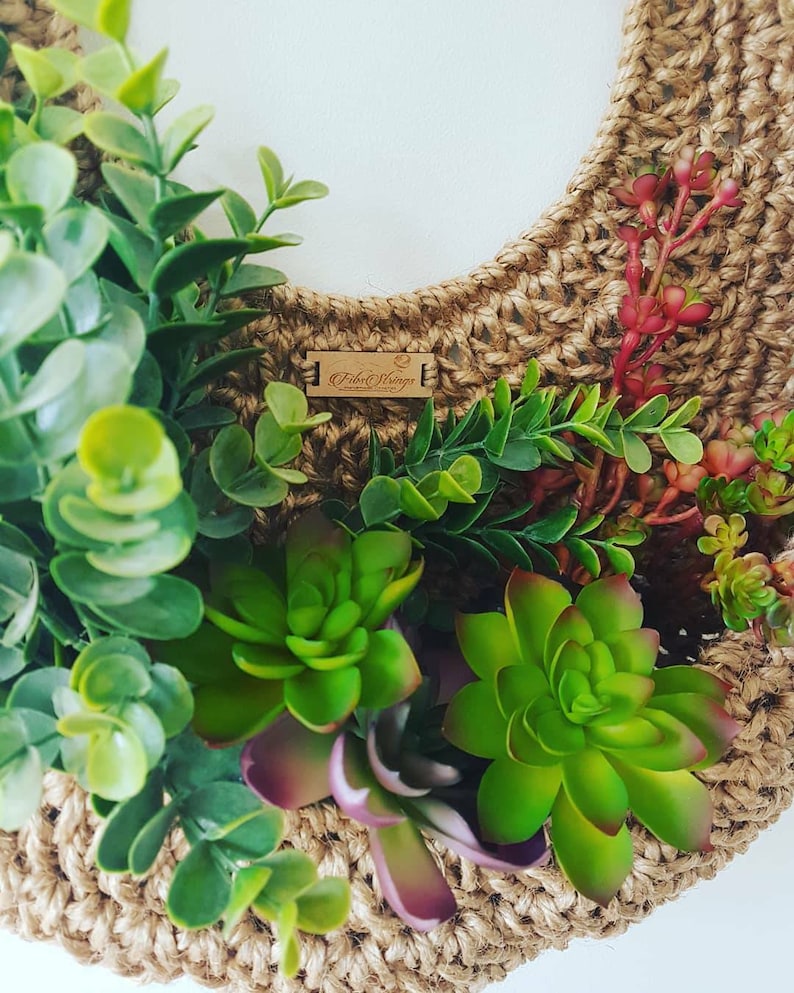 Crochet Jute Wall Hanging Fibs Strings Original Wall Planter Hanging Planter Circular Planter Crochet Planter Wall Basket image 9