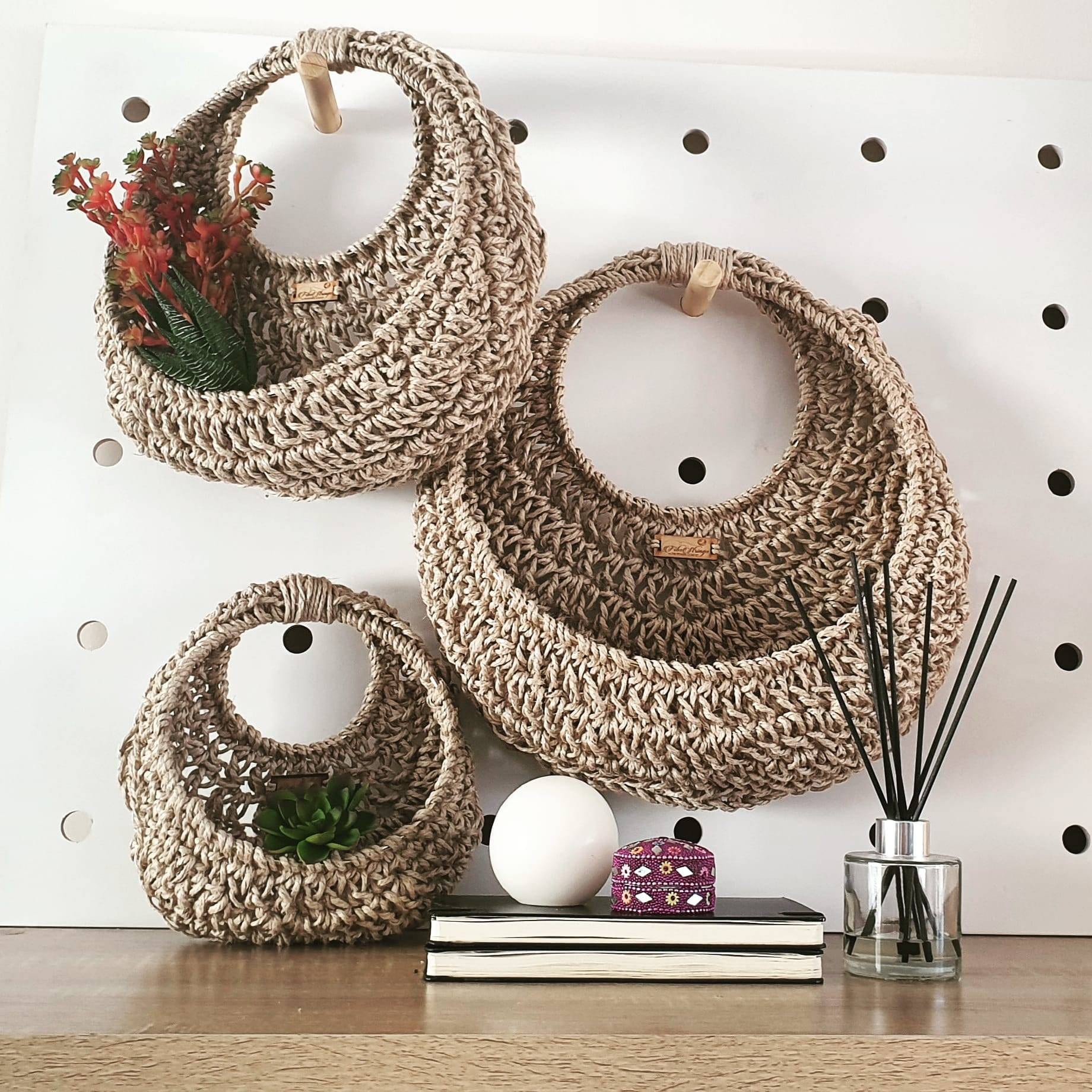Crochet Jute Wall Hanging | Fibs Strings Original Jardinière Murale Suspendue Circulaire Au Crochet