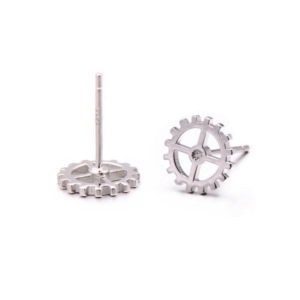 925 Sterling Silver Steampunk Style Gear Studs Earrings