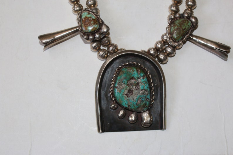 Old Navajo Sterling Silver Squash Blossom Bench Bead Necklace Etsy