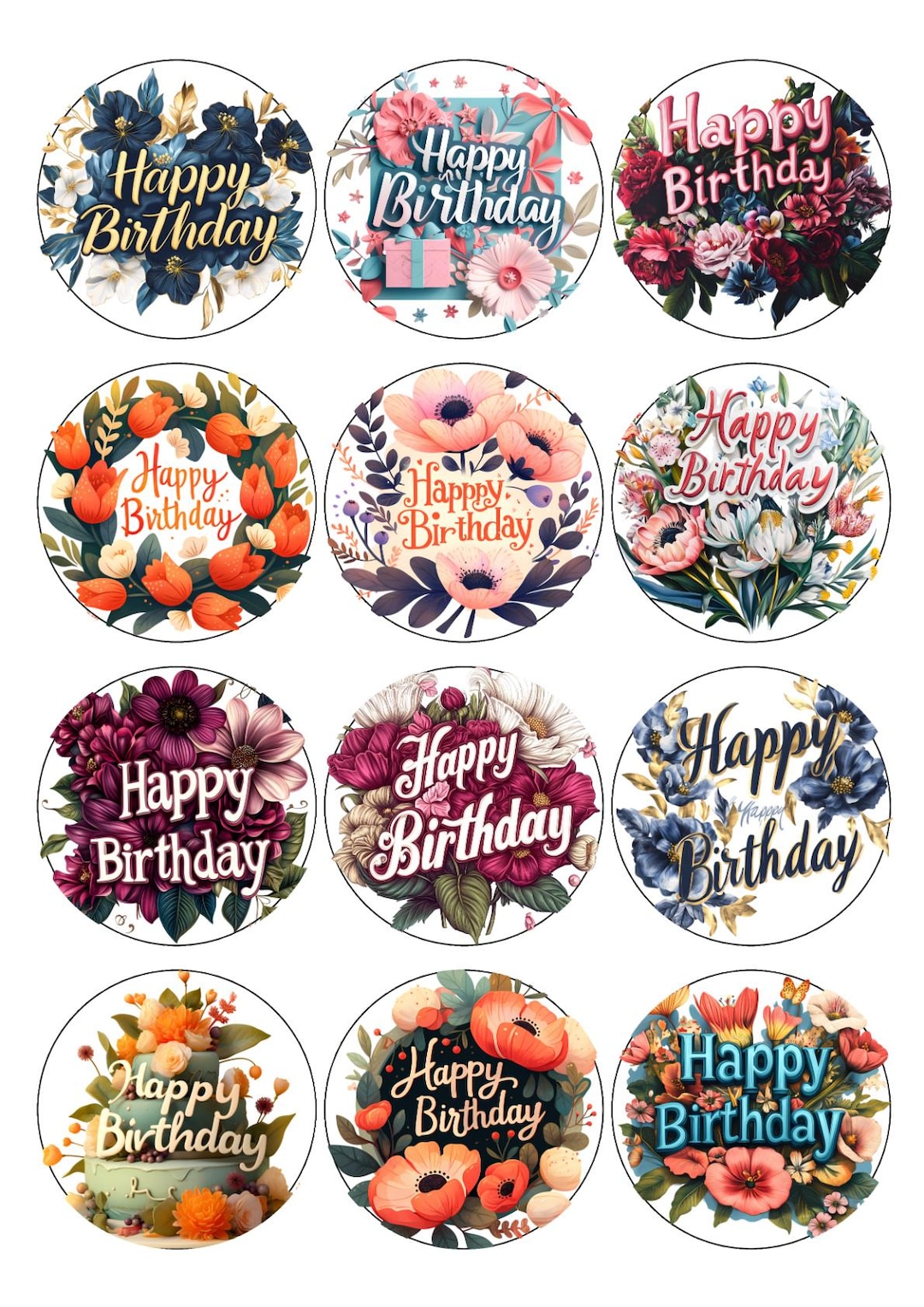 Happy Birthday Pinback Buttons Set of 12 Various Styles Great for Gifts ...