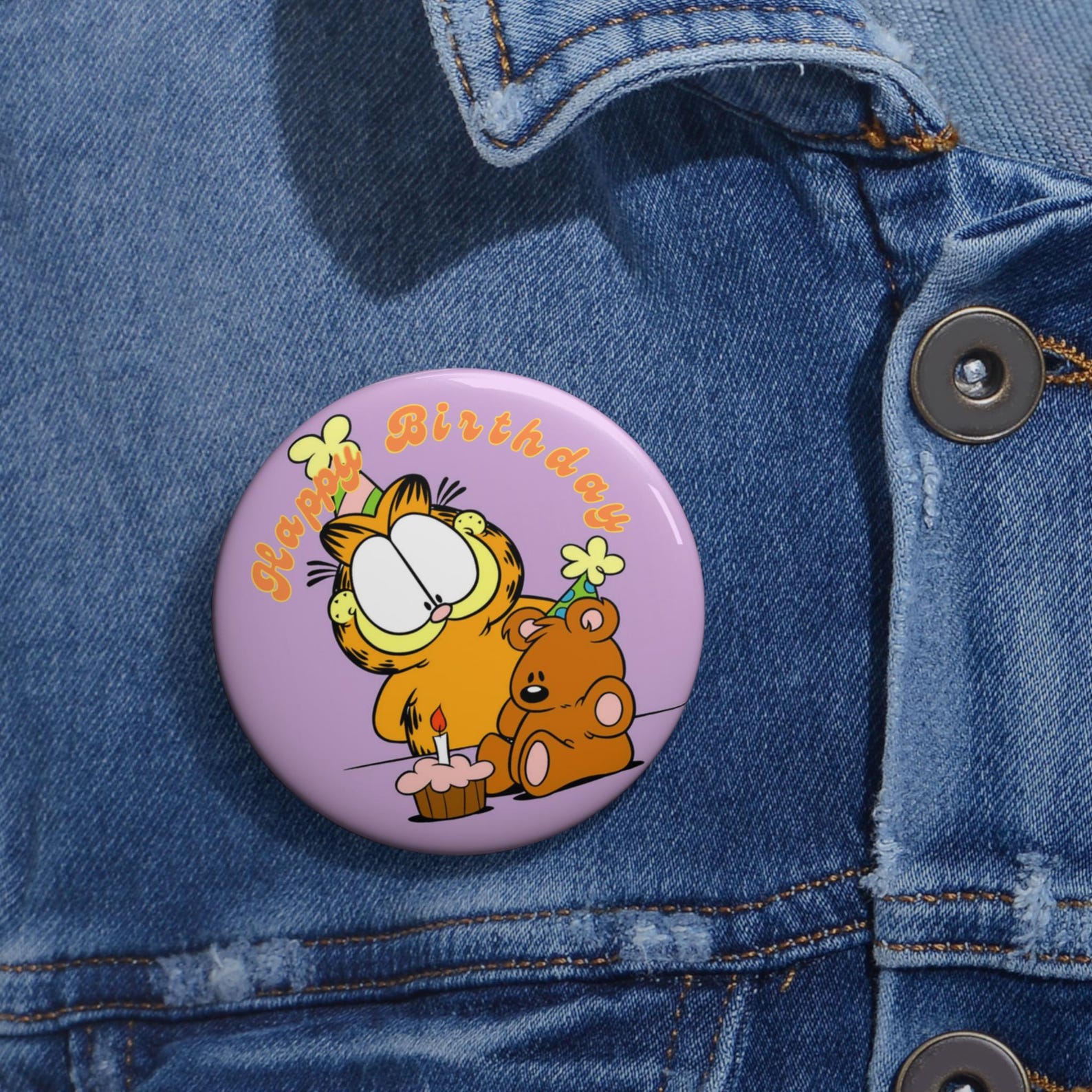 Garfield Button Garfield Birthday Cartoon Pin Button: Cat & Teddy Bear Badge (2.25 Inch ...