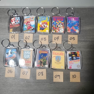 NES Cartridge Box Art 1980&#39;s Two-Sided Keychains Nintendo Entertainment System