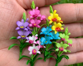 1 Set of Miniatures Clay Flowers Art Handmade Tiny Dendrobium Orchid Cute Hand Painted Flower