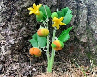 1 Set of Miniatures Halloween Pumpkin  Sculpted Clay Flowers Halloween Home Decor Handmade Miniature flowers.