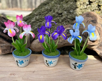 Handmade Clay Flowers Iris Flowers Cute Handprint Décor Flowers