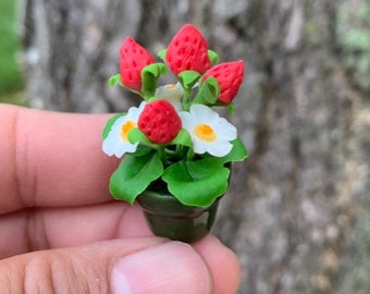 Miniatures Clay Flowers Art Handmade Tiny Strawberry Cute Hand Painted Flower