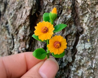 1 Set of Miniatures Clay Flowers Art Handmade Tiny Sun Flowers Cute Hand Painted Summer Flower