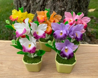 Orchids Clay Flowers Nobile Handmade Miniature Flower Cute Hand Painted Summer,Wedding Flower Gift