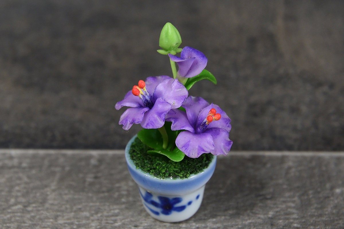 1 Set of Miniatures Clay Flowers Art Handmade Tiny Hibiscus Cute Hand Painted Flower