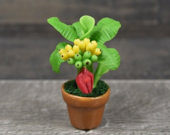 Miniatures Clay Flowers Art Handmade Tiny Banana Plant/Tree/Fruit Cute Hand Painted Flower