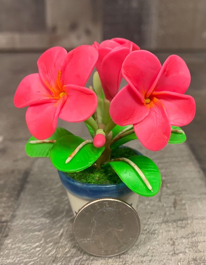 Hawaii Plumeria Flowers Hand Sculpted Clay Flowers Home Decor Handmade Wedding Mini Flower Hand Painted Cute Flower Hot Pink image 2