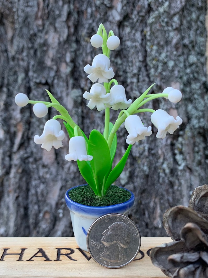 Hand Sculpted Clay Flowers Home Decor Handmade Mini Lily Of The Valley Hand Painted Cute Flower image 2