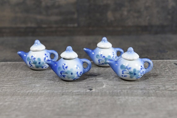 5 Orchid Hand Painted Ceramic Teapot Tea Cup Set Dollhouse Miniatures Supply New