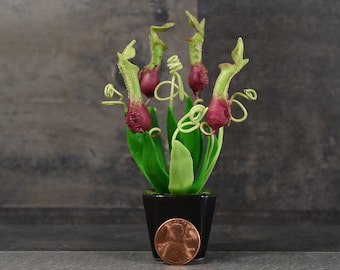 Handmade Clay Flowers Mini Pitcher Plant Green Cute Carnivorous Plant