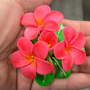 Hawaii Plumeria Flowers Hand Sculpted Clay Flowers Home Decor Handmade Wedding Mini Flower Hand Painted Cute Flower Hot Pink image 3