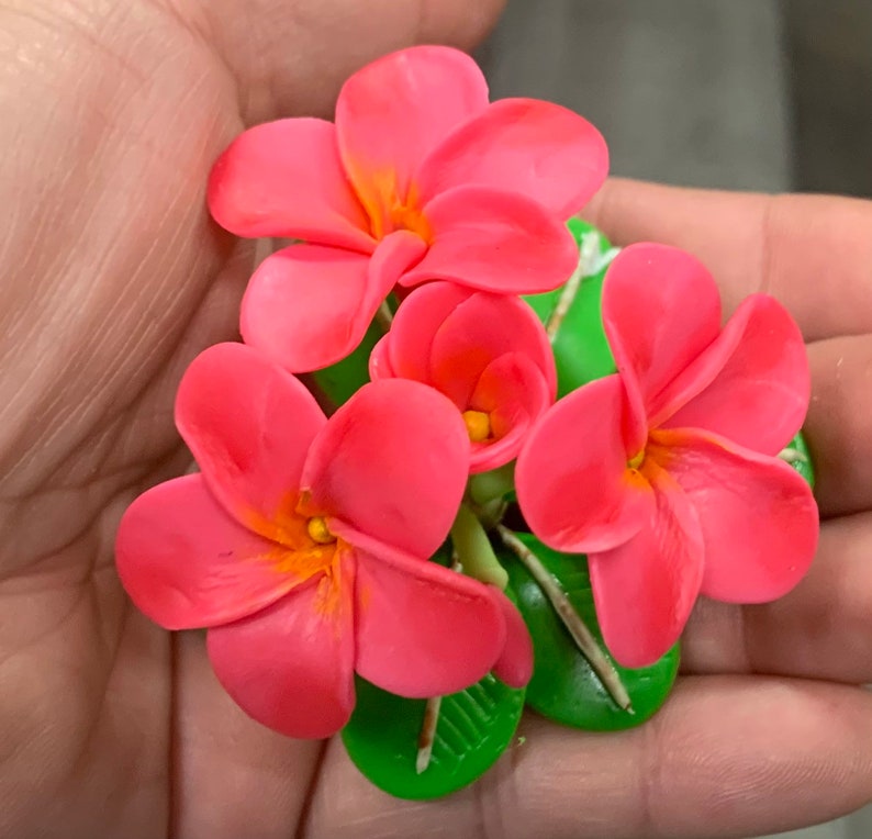 Hawaii Plumeria Flowers Hand Sculpted Clay Flowers Home Decor Handmade Wedding Mini Flower Hand Painted Cute Flower Hot Pink image 3