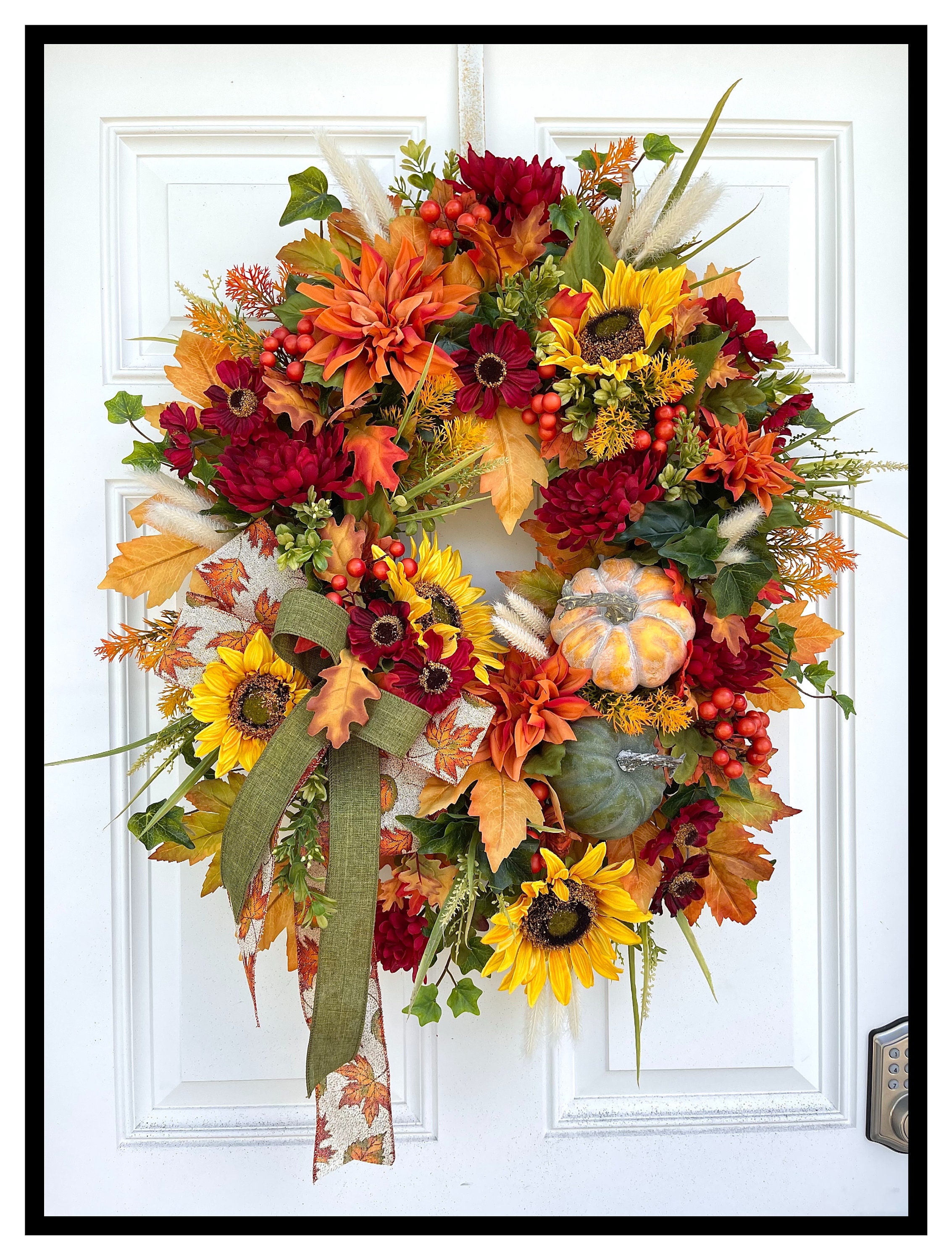 Colorful Fall Wreath for Front Door With Pumpkins Designer - Etsy