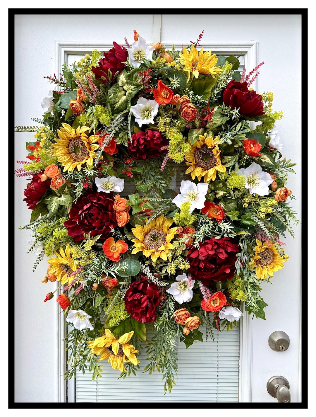 Large Summer Yellow Sunflower and Red Peony Front Door Wreath - Etsy