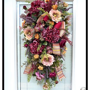 Elegant Designer Fall Door Swag, Fall Entryway Swag Wreath, Tuscan Front Door Wreath, Thanksgiving Door Decor, Autumn Floral Arrangement