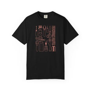 Quilting Tools Illustration T-Shirt | Sewing Tools Needle Thread Scissors Thimble Pattern