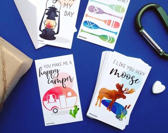 Tiny Camping Moose Canoe Lantern RV Trailer Camper Valentines (Wallet-Sized Cards with Mini Envelopes) for Valentine's Day