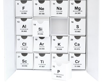 Periodic Table Chemistry Fill-Your-Own DIY Cardboard Advent Calendar / Countdown Box | Holiday Season Science Themed Christmas Box