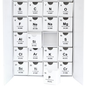 Calendario de Adviento de cartón para rellenar con la tabla periódica de la química / Caja de cuenta regresiva / Caja navideña con temática científica para las fiestas