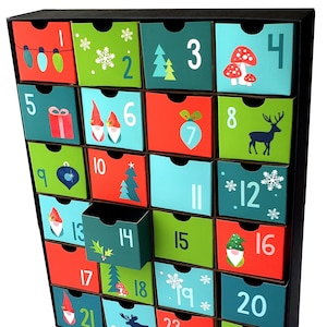 Calendrier de l'Avent/boîte compte à rebours à remplir soi-même en carton festif elfe des bois pour les fêtes de fin d'année | Noël scandinave sur le thème nordique