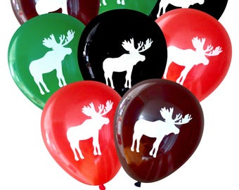 Moose Balloons Lumberjack Party Balloons (16 pcs) | Birthday Decorations First Birthday Boy Ideas Woodland Camping Cottage Cabin Elk Plaid