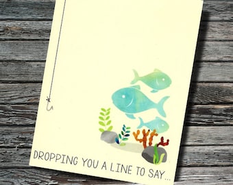 Fishing Theme Father's Day Card | Dropping You A Line | Fish Bobber Fishing Line Fishing Pole Dad Greeting Card