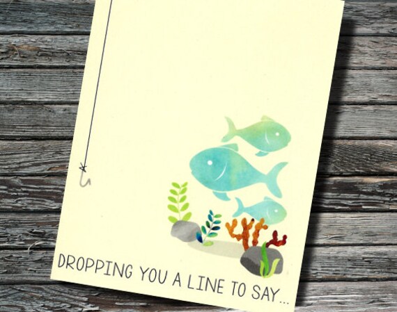 Fishing Theme Father's Day Card | Dropping You A Line | Fish Bobber Fishing Line Fishing Pole Dad Greeting Card Il_570xn