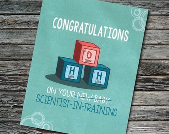 Funny Periodic Table Themed Baby Blocks "New Baby" Science Card  | Chemistry, Biology, Physics | Teacher, Professor, Scientist, Chemist