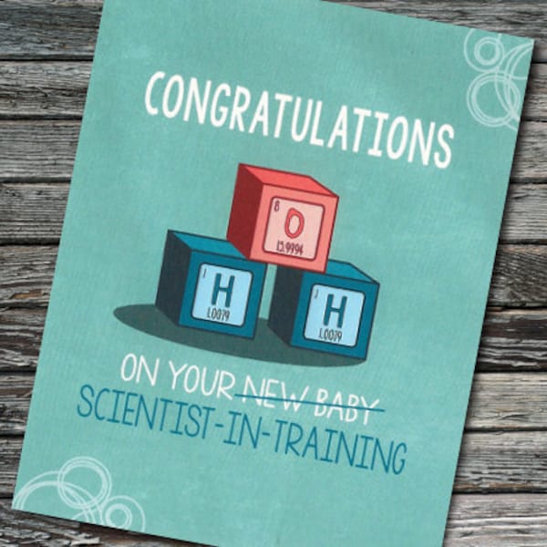 Funny Periodic Table Themed Baby Blocks "New Baby" Science Card  | Chemistry, Biology, Physics | Teacher, Professor, Scientist, Chemist