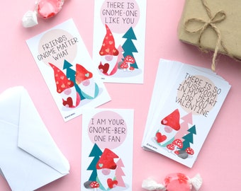 Tiny Gnome Pun Valentines (Wallet-Sized Cards with Mini Envelopes) for Valentine's Day