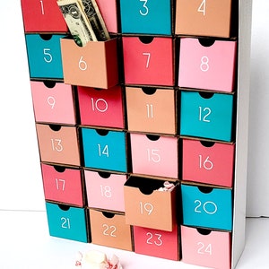 Cardboard DIY Fill-Your-Own Countdown Box / Holiday Advent Calendar Boho Inspired Colors image 3