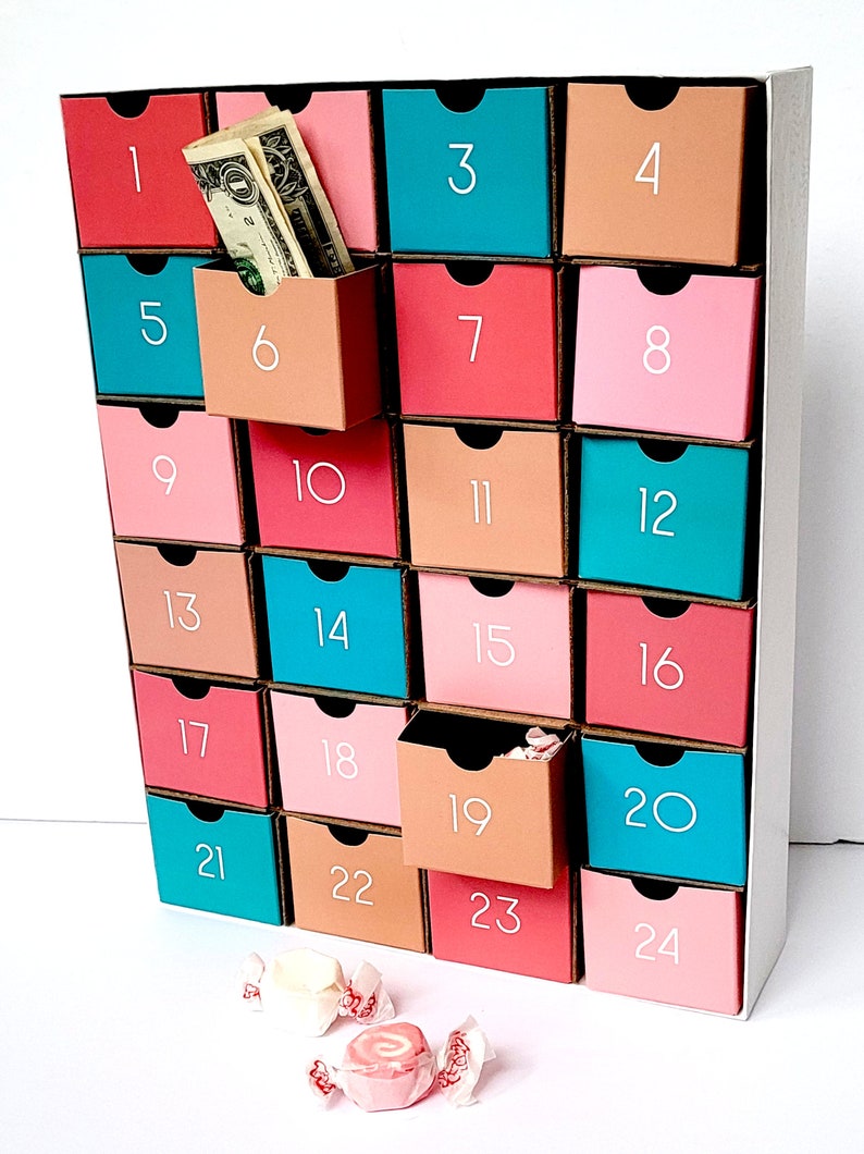 Cardboard DIY Fill-Your-Own Countdown Box / Holiday Advent Calendar Boho Inspired Colors image 3