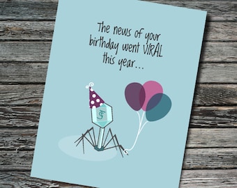 Birthday Viral Bacteriophage Card | Biology, Chemistry, Physics, Virology, Microbiology | Teacher, Student, Scientist, Professor, Nerdy