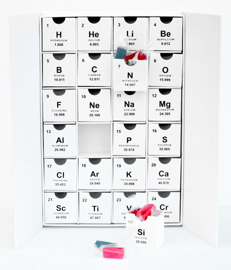 Periodic Table Chemistry Fill-Your-Own DIY Cardboard Advent Calendar / Countdown Box Holiday Season Science Themed Christmas Box image 5