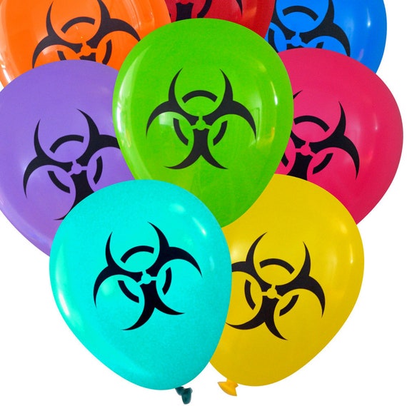 Biohazard Symbol Science Party Balloons - Pack of 16 | Geeky Birthday Decorations Teacher Mad Scientist Chemist Physicist Zombie Kids Party Il_570xn