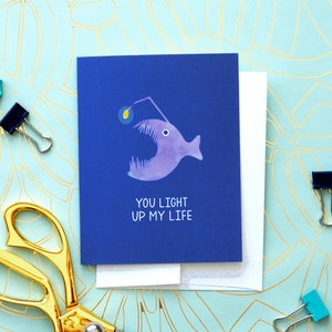 Angler Fish You Light Up My Life Blank Note Card par Nerdy Words Inc.