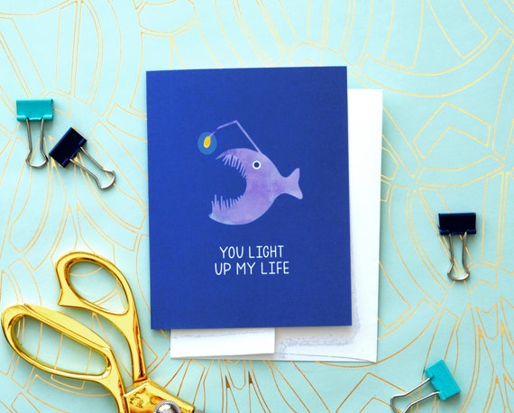 Angler Fish You Light Up My Life Blank Note Card by Nerdy Words Inc. Il_570xn