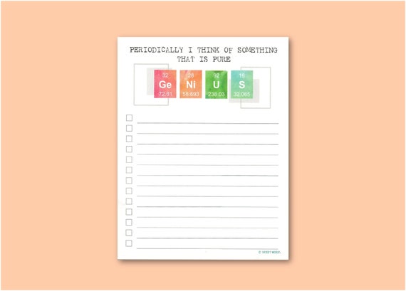 Chemistry Periodic Table Genius Notepad and To Do List | Pure Genius | Teacher, Friend, Student, Scientist, Professor, Engineer Il_570xn