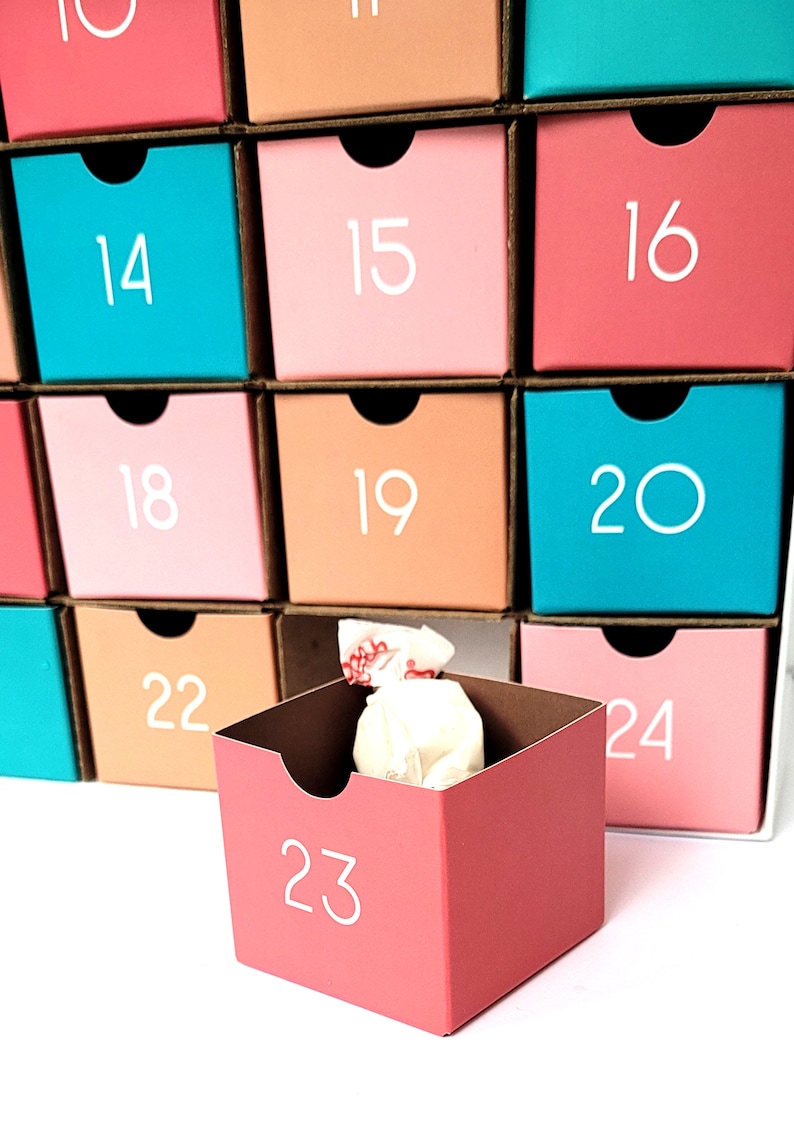 Cardboard DIY Fill-Your-Own Countdown Box / Holiday Advent Calendar Boho Inspired Colors image 2