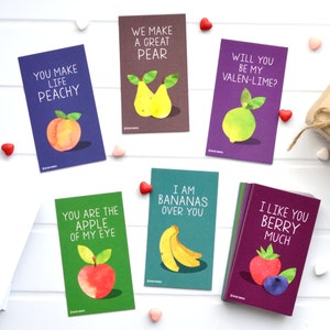 Tiny Lime Fruit Banana Apple Peach Berry Fruit Pun Valentines (cartes de format portefeuille avec mini-enveloppes) pour la Saint-Valentin