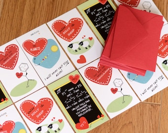 Mini Science Valentines Day Cards Set of 24 | Biology Chemistry Astronomy | Teacher, Friend, Student, Scientist, Professor, Engineer
