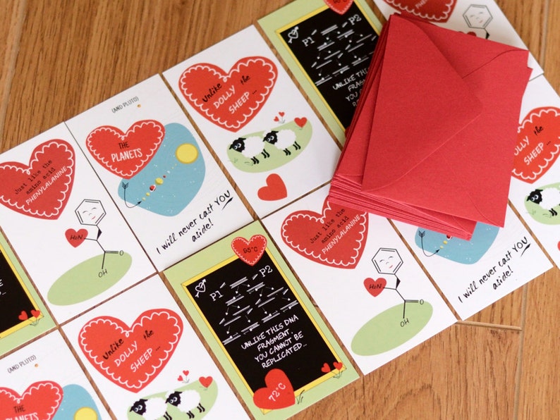 Mini Science Valentines Day Cards Set of 24 Biology Chemistry Astronomy Teacher, Friend, Student, Scientist, Professor, Engineer image 1