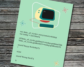 Birthday Javascript Nerdy Computer Card | Programmer, Web Developer, Professor, Student