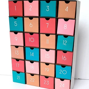 Cardboard DIY Fill-Your-Own Countdown Box / Holiday Advent Calendar Boho Inspired Colors image 1