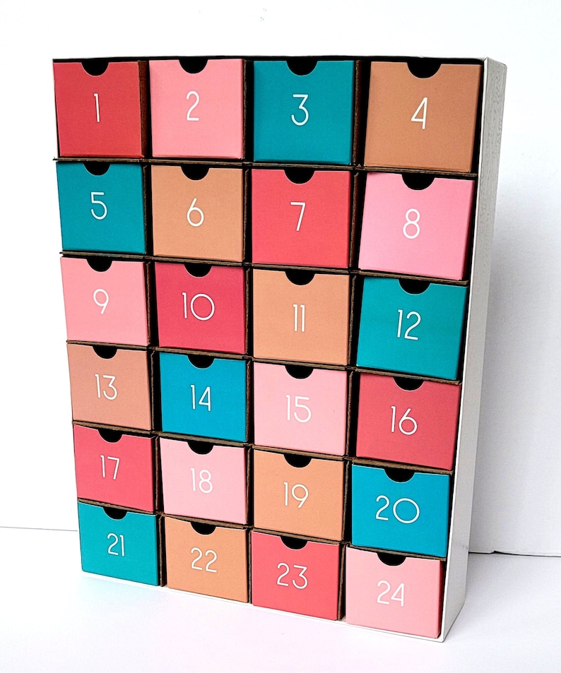 Cardboard DIY Fill-Your-Own Countdown Box / Holiday Advent Calendar Boho Inspired Colors image 1